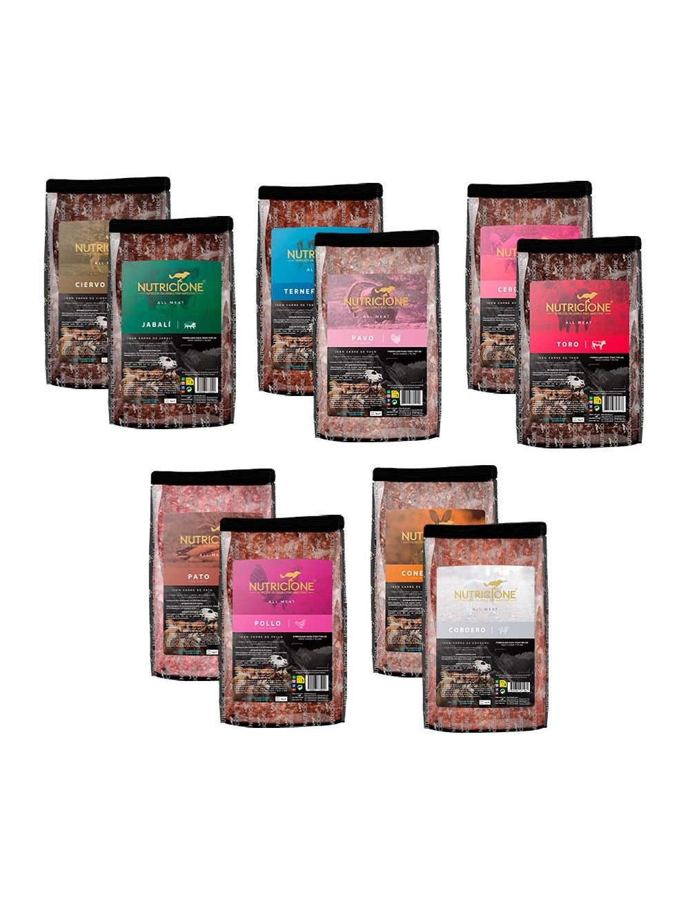 Pack Degustación Dieta BARF | Todo Carne | 10 Tipos (10 uds. - 1Kg/ud)