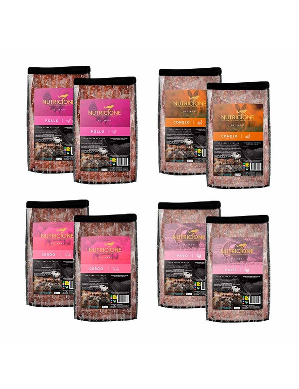 Pack Iniciación Dieta BARF - Todo Carne - 4 Tipos (8 uds. - 1Kg/ud)