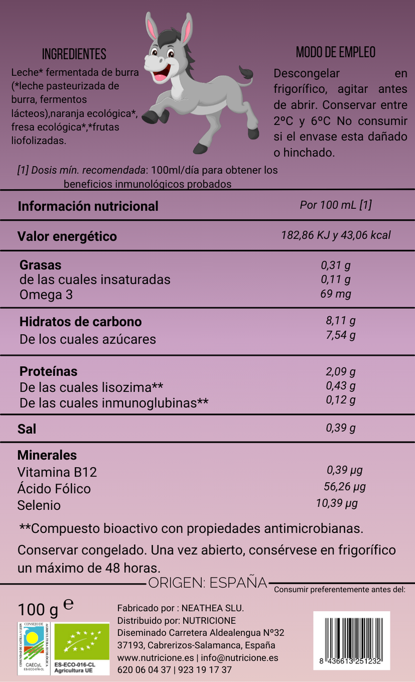 Burrinmune de Leche de Burra con sabor Fresa/ Naranja 100 mL